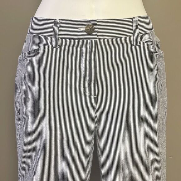 Land’s End Blue and White Vertical Striped Fit 2 Cropped Cotton Blend Pants- Siz - Picture 3 of 13